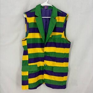 Mardi Gras Striped Vest M L Purple Green Yellow Costume Parade Sleeveless Jacket